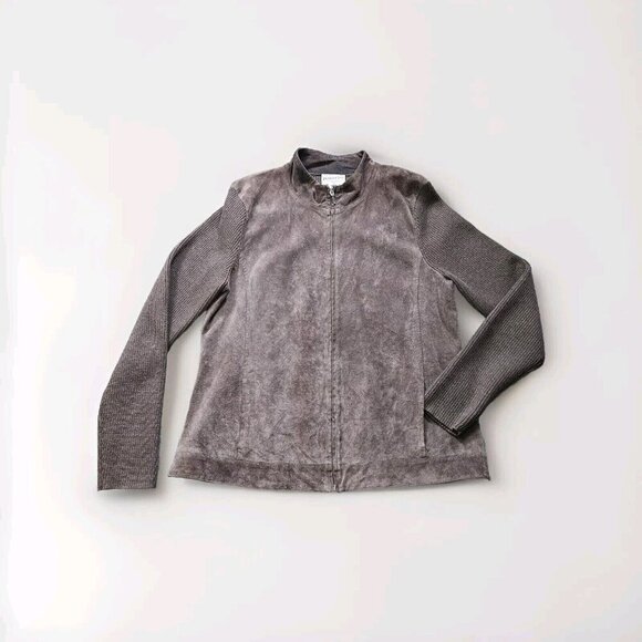 Pendleton Brown Suede Wool Jacket Womens L Tall Leather Full Zip Pockets Cottage - Picture 8 of 15